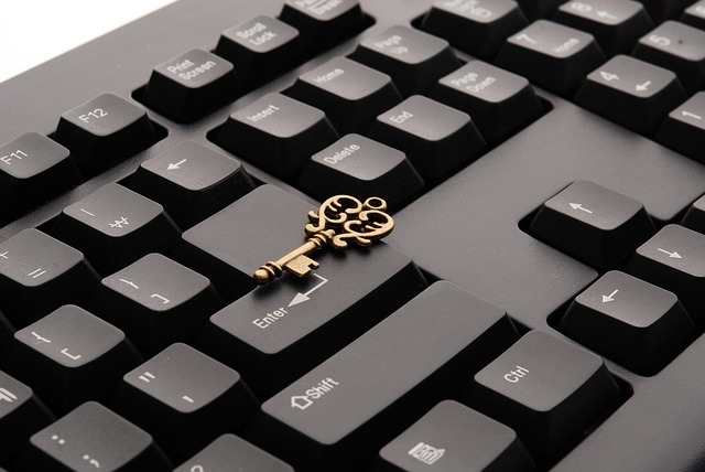 A golden key on a keyboard.